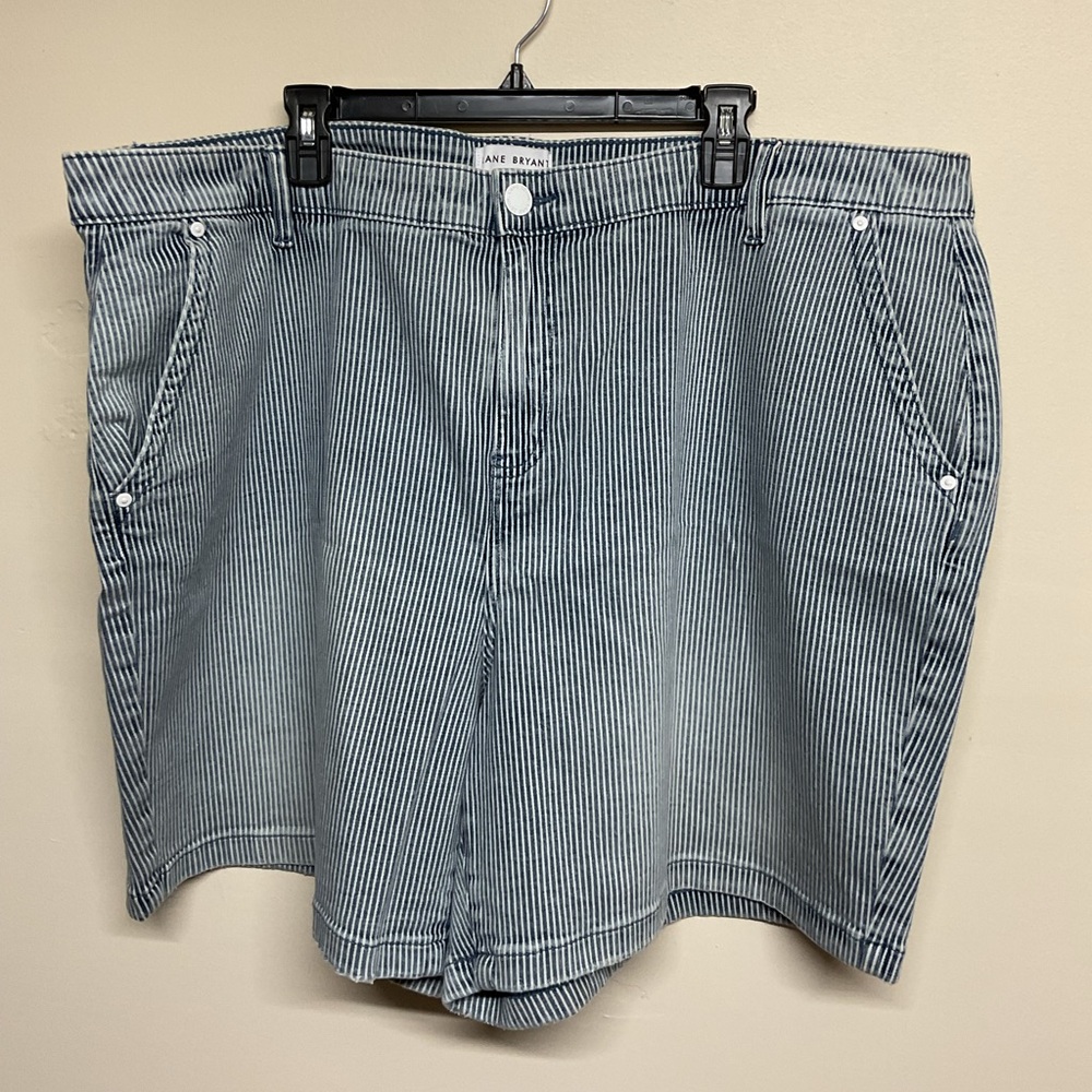 Lane Bryant Blue and White Pinstripe Jean Shorts